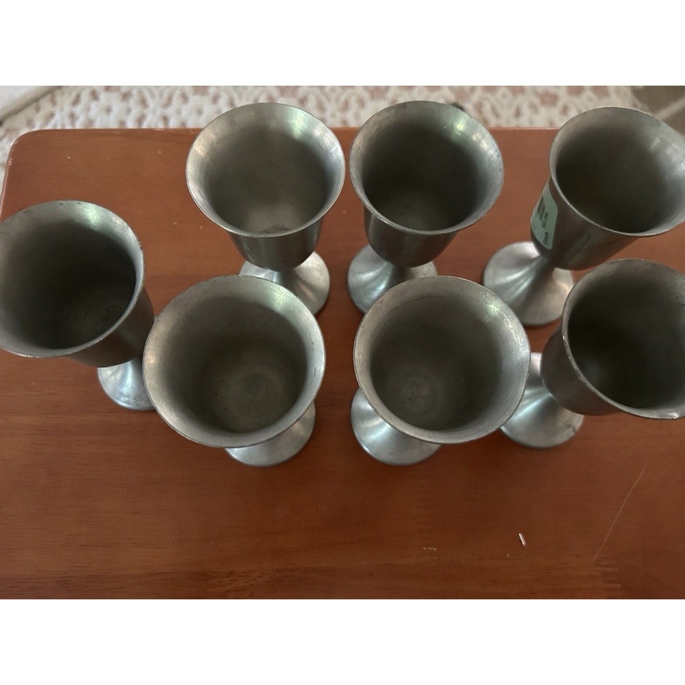 Vintage Set Of 7 Web Silver Co. Pewter Water / Wine Pewter Goblets 4-3/4 Inches